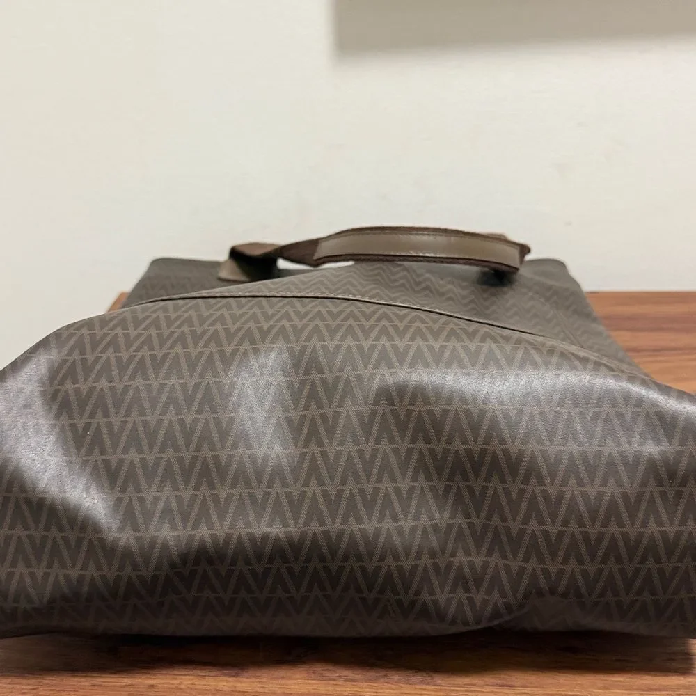 NWOT Mario Valentino Brown Logo Coated Canvas Tote Bag with Shoulder Strap.